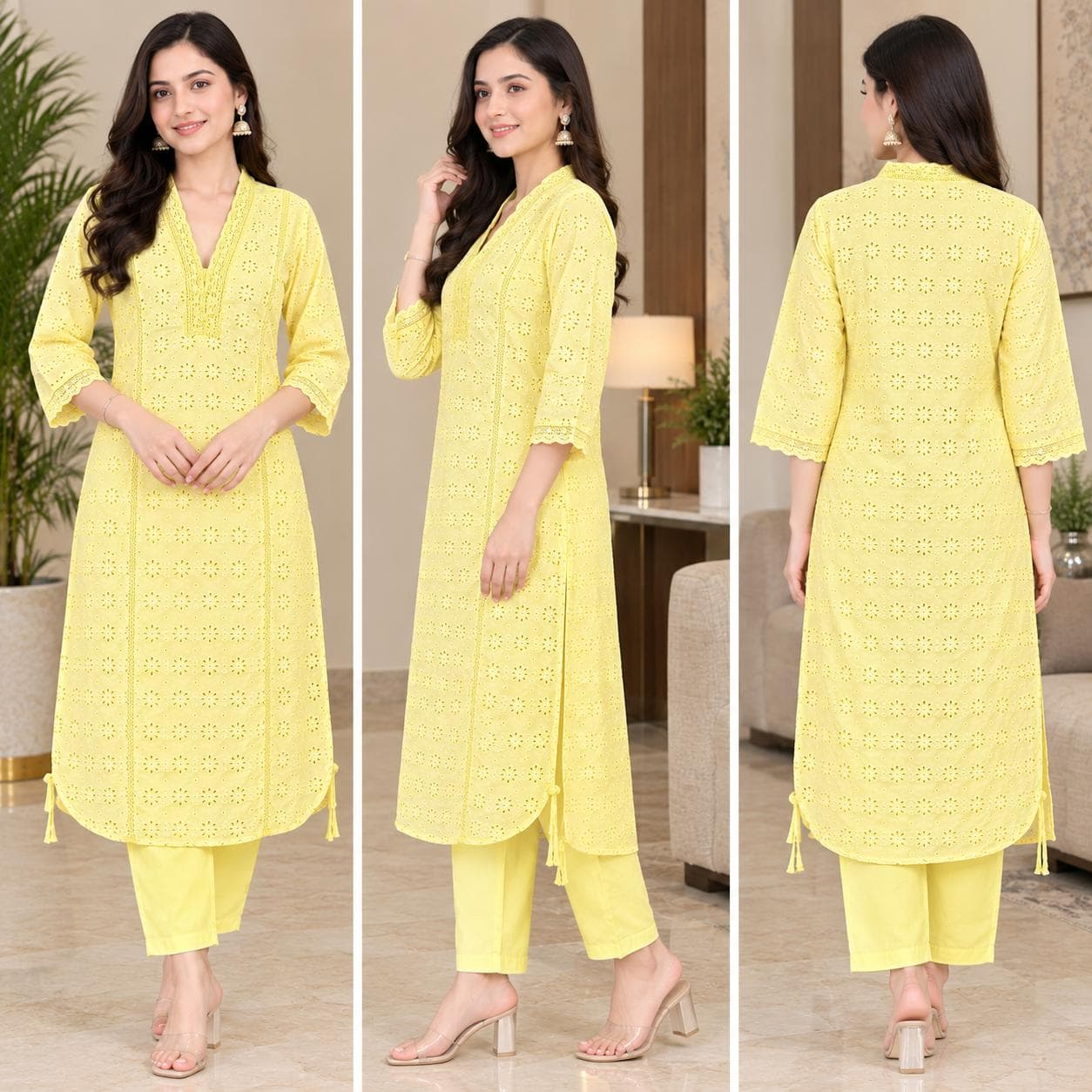 Hakooba yellow cotton kurta pant set